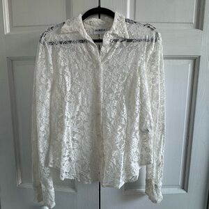 Women's White Lace Button Down Shirt